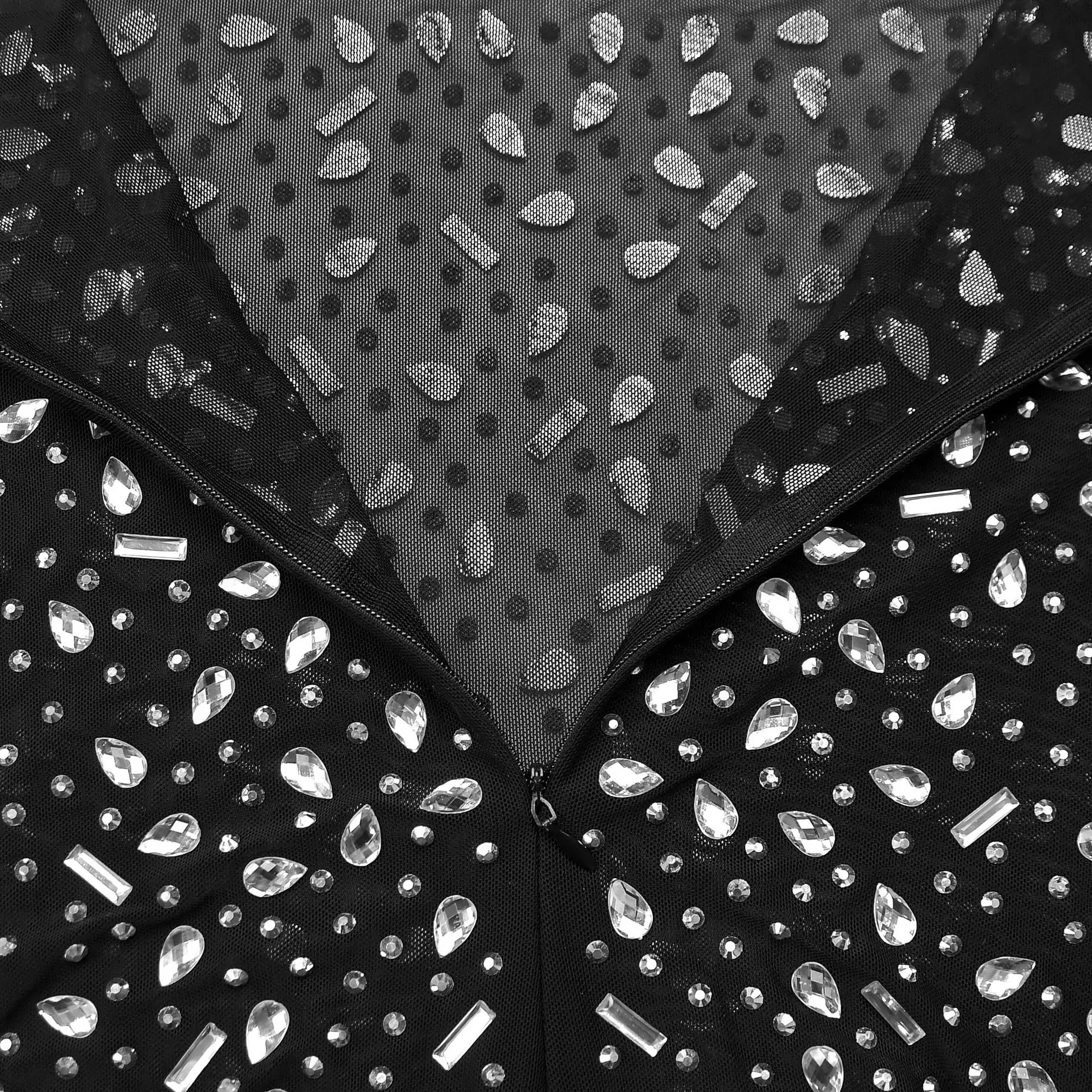 GLCMYAYA 2026 Fall Diamonds See Through O-neck Women Long Sleeve Bodycon Mini Dress Birthday Party Evening Sexy Maxi Dresses