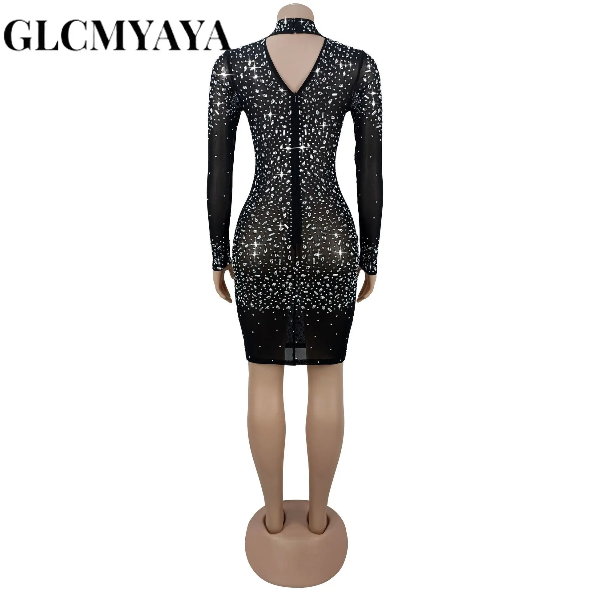 GLCMYAYA 2026 Fall Diamonds See Through O-neck Women Long Sleeve Bodycon Mini Dress Birthday Party Evening Sexy Maxi Dresses GLCMYAYA 2026 Fall Diamonds See Through O-neck Women Long Sleeve Bodycon Mini Dress Birthday Party Evening Sexy Maxi Dresses