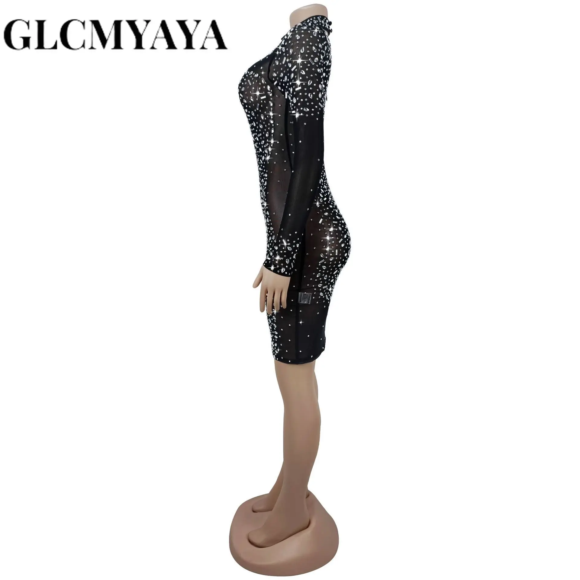 GLCMYAYA 2026 Fall Diamonds See Through O-neck Women Long Sleeve Bodycon Mini Dress Birthday Party Evening Sexy Maxi Dresses GLCMYAYA 2026 Fall Diamonds See Through O-neck Women Long Sleeve Bodycon Mini Dress Birthday Party Evening Sexy Maxi Dresses