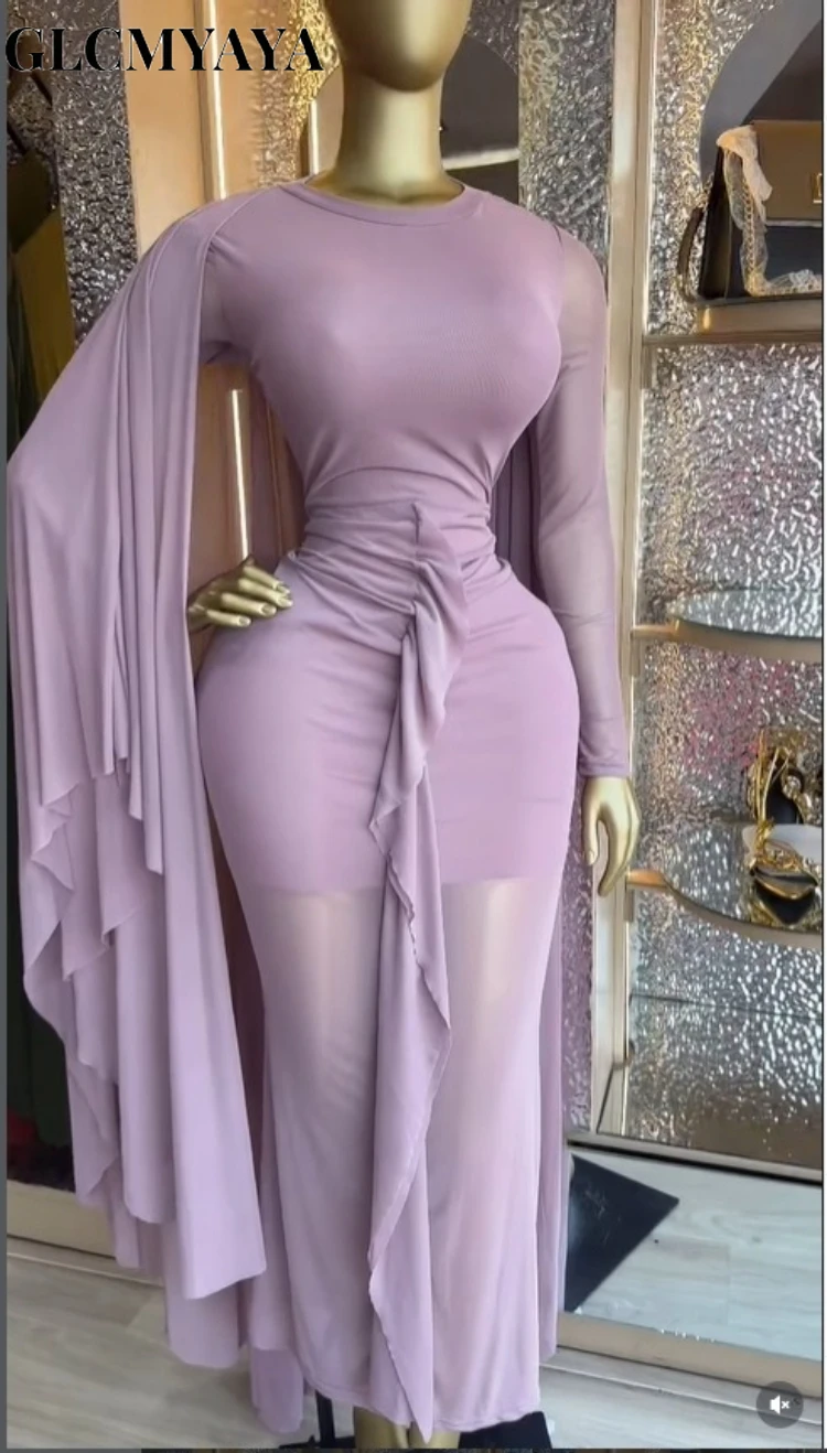 CM.YAYA Women Cloak Long Sleeve Backless Ruffles Ruched Formal Maxi Dress 2026 Elegant Education Party Cocktail Long Dresses CM.YAYA Women Cloak Long Sleeve Backless Ruffles Ruched Formal Maxi Dress 2026 Elegant Education Party Cocktail Long Dresses