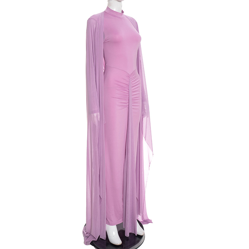 CM.YAYA Women Cloak Long Sleeve Backless Ruffles Ruched Formal Maxi Dress 2026 Elegant Education Party Cocktail Long Dresses CM.YAYA Women Cloak Long Sleeve Backless Ruffles Ruched Formal Maxi Dress 2026 Elegant Education Party Cocktail Long Dresses