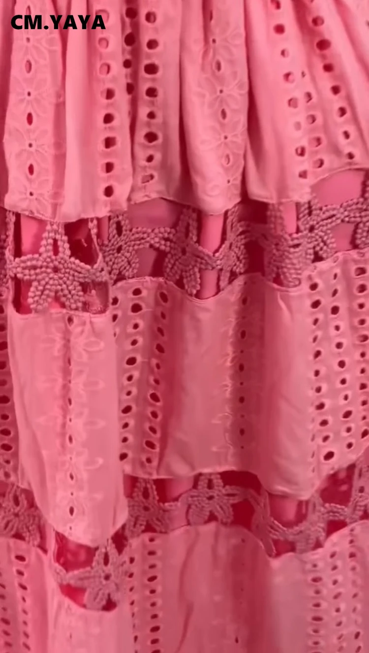 CM.YAYA Women Halter Neck Sleeveless Backless Hollow Out Maxi Long Dress 2025 Summer Birthday Vacation Beach Holiday Dresses