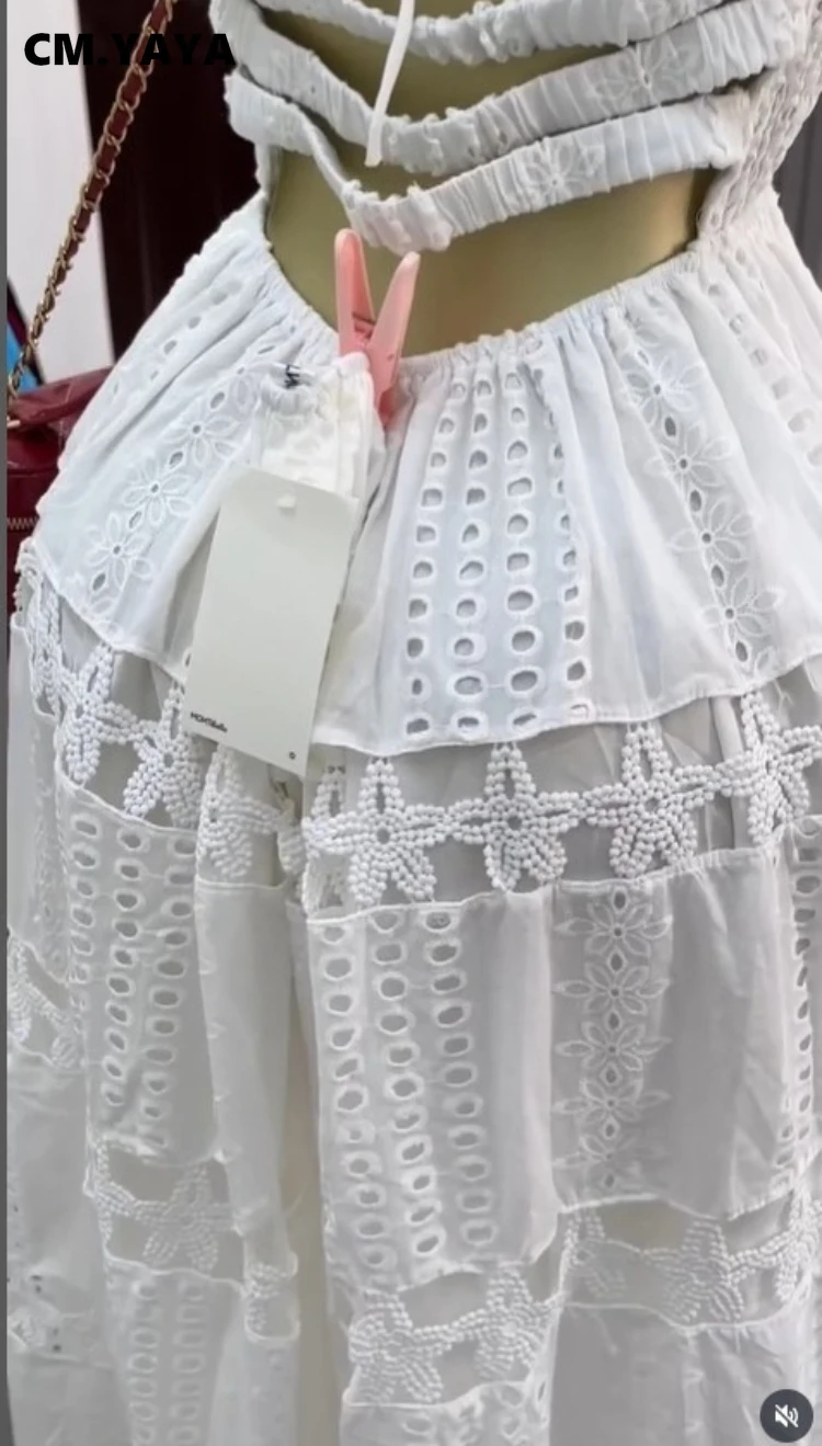 CM.YAYA Women Halter Neck Sleeveless Backless Hollow Out Maxi Long Dress 2025 Summer Birthday Vacation Beach Holiday Dresses