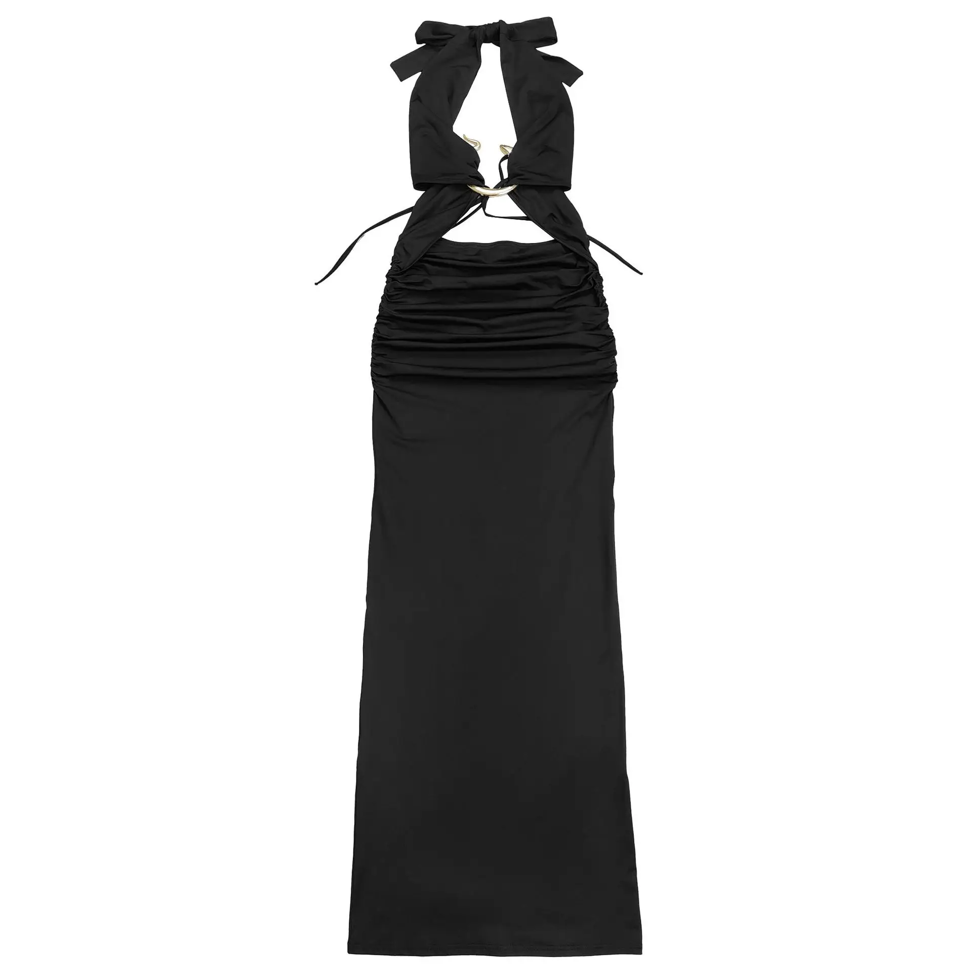 GLCMYAYA Women V-neck Sleeveless Hollow Out Ruched Long Dress 2026 Street Birthday Evening Sexy Party Maxi Dresses Vestidos GLCMYAYA Women V-neck Sleeveless Hollow Out Ruched Long Dress 2026 Street Birthday Evening Sexy Party Maxi Dresses Vestidos