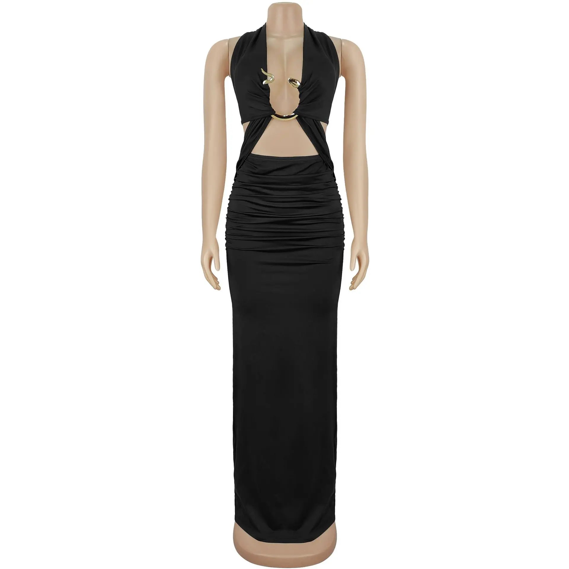 GLCMYAYA Women V-neck Sleeveless Hollow Out Ruched Long Dress 2026 Street Birthday Evening Sexy Party Maxi Dresses Vestidos GLCMYAYA Women V-neck Sleeveless Hollow Out Ruched Long Dress 2026 Street Birthday Evening Sexy Party Maxi Dresses Vestidos