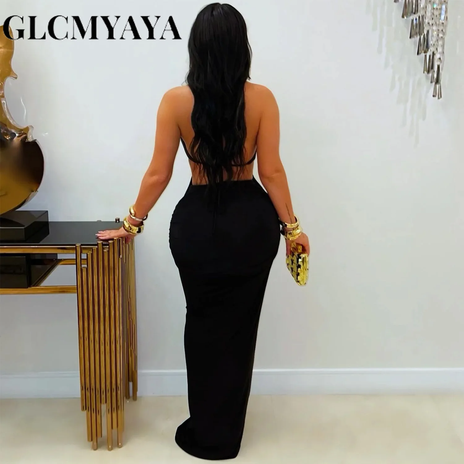 GLCMYAYA Women V-neck Sleeveless Hollow Out Ruched Long Dress 2026 Street Birthday Evening Sexy Party Maxi Dresses Vestidos GLCMYAYA Women V-neck Sleeveless Hollow Out Ruched Long Dress 2026 Street Birthday Evening Sexy Party Maxi Dresses Vestidos
