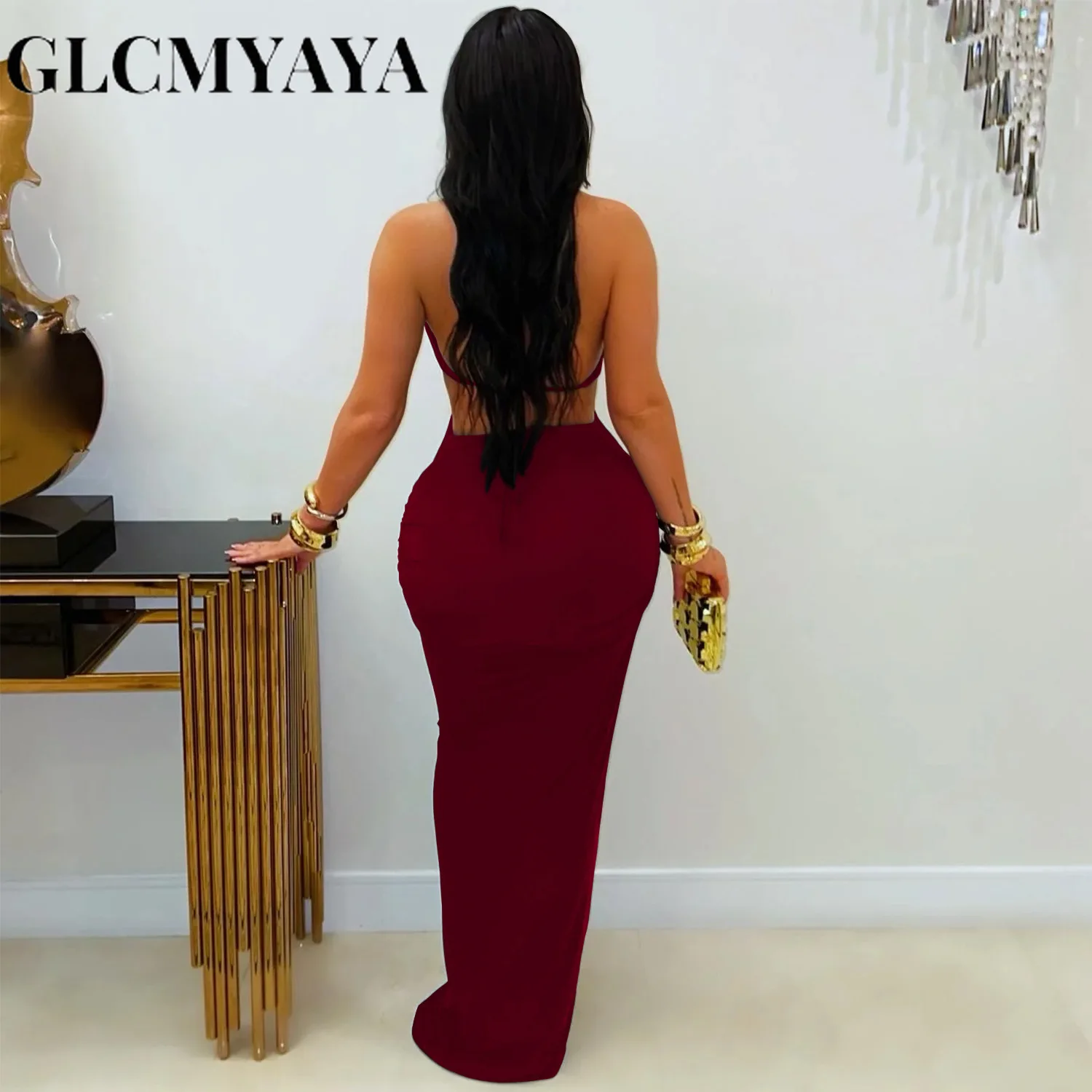 GLCMYAYA Women V-neck Sleeveless Hollow Out Ruched Long Dress 2026 Street Birthday Evening Sexy Party Maxi Dresses Vestidos GLCMYAYA Women V-neck Sleeveless Hollow Out Ruched Long Dress 2026 Street Birthday Evening Sexy Party Maxi Dresses Vestidos