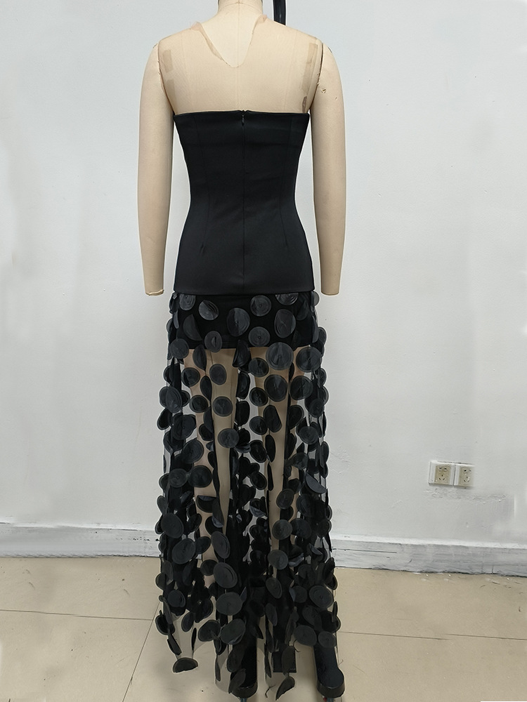 GLCMYAYA Women Applique Patchwork Strapless Bodycon Midi Maxi Long Dress 2025 Summer Birthday Vacation Holiday Dresses Vestidos