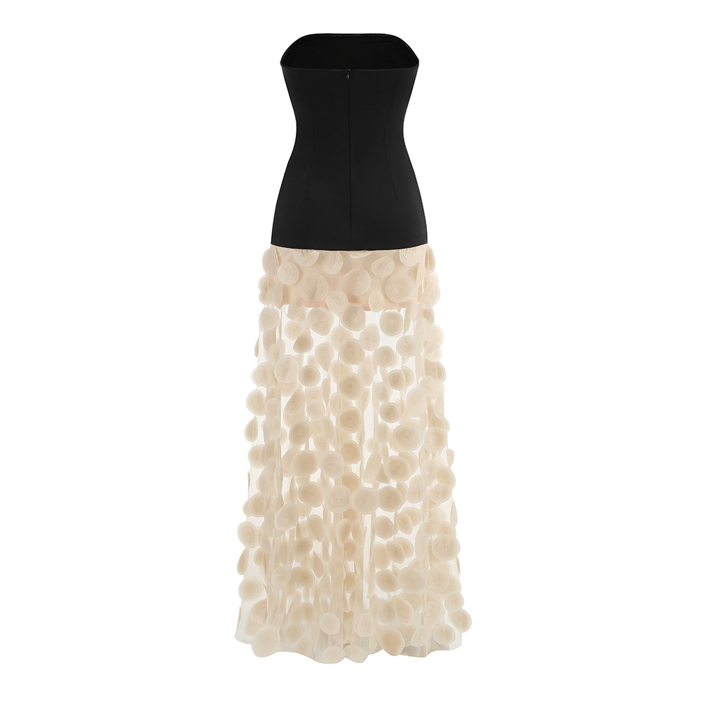 GLCMYAYA Women Applique Patchwork Strapless Bodycon Midi Maxi Long Dress 2025 Summer Birthday Vacation Holiday Dresses Vestidos