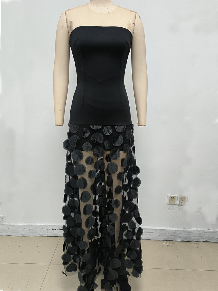 GLCMYAYA Women Applique Patchwork Strapless Bodycon Midi Maxi Long Dress 2025 Summer Birthday Vacation Holiday Dresses Vestidos