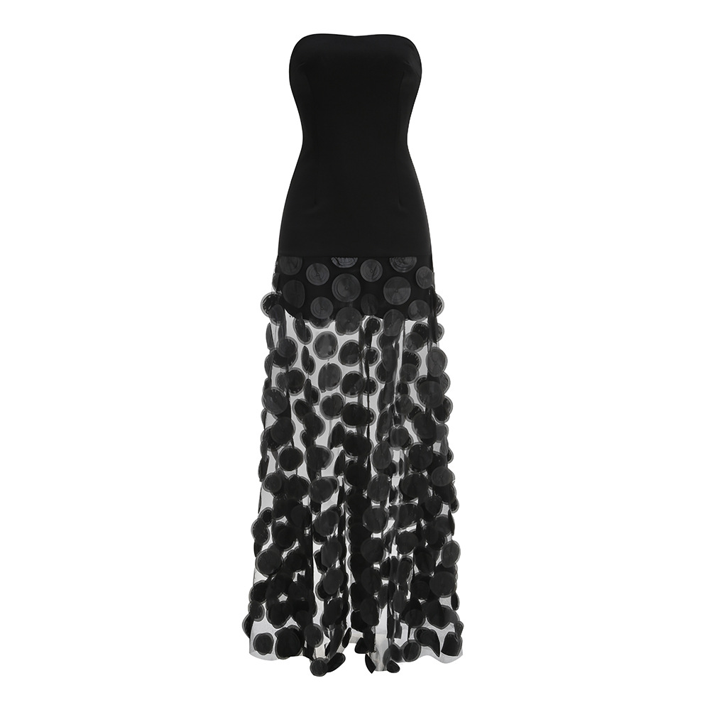 GLCMYAYA Women Applique Patchwork Strapless Bodycon Midi Maxi Long Dress 2025 Summer Birthday Vacation Holiday Dresses Vestidos