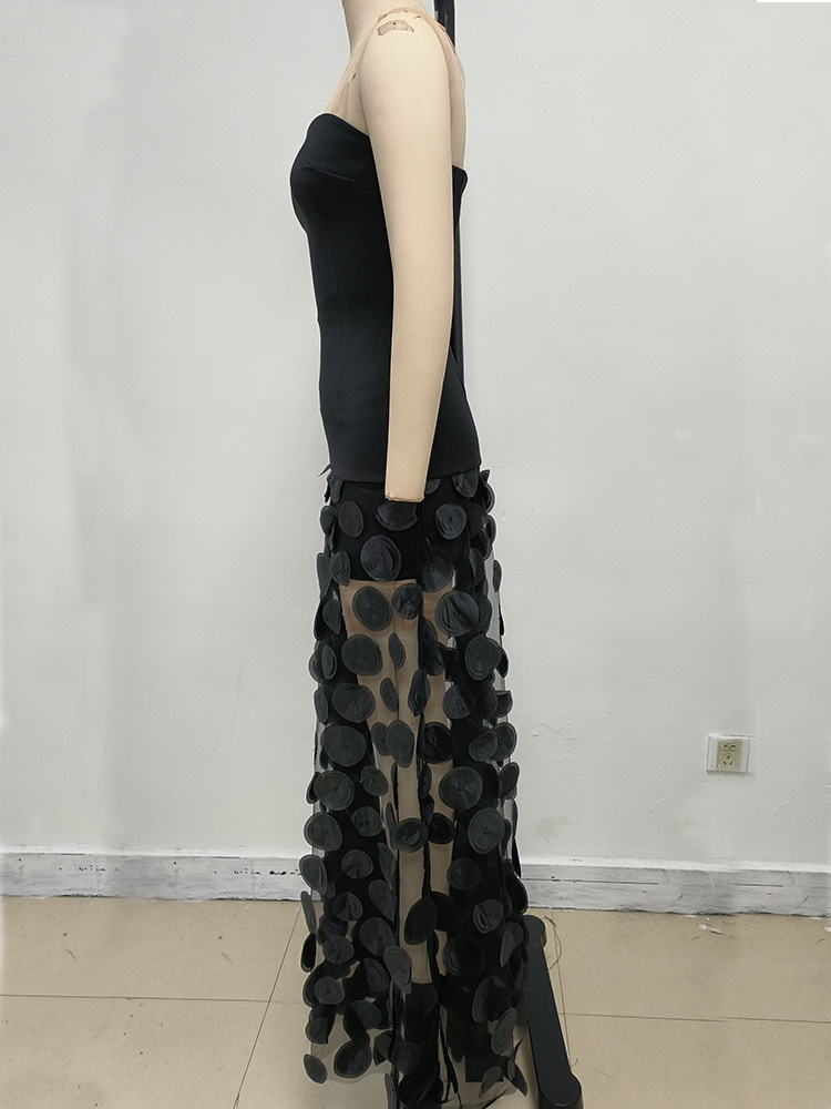 GLCMYAYA Women Applique Patchwork Strapless Bodycon Midi Maxi Long Dress 2025 Summer Birthday Vacation Holiday Dresses Vestidos