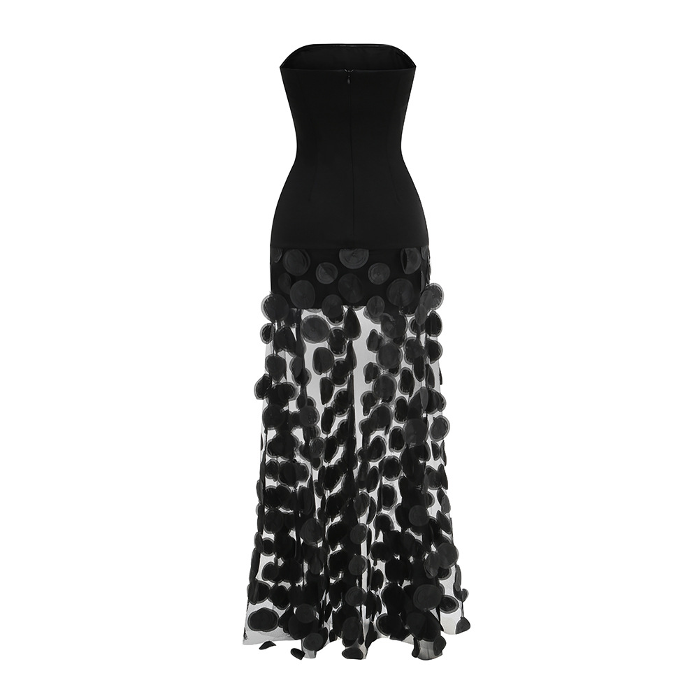 GLCMYAYA Women Applique Patchwork Strapless Bodycon Midi Maxi Long Dress 2025 Summer Birthday Vacation Holiday Dresses Vestidos