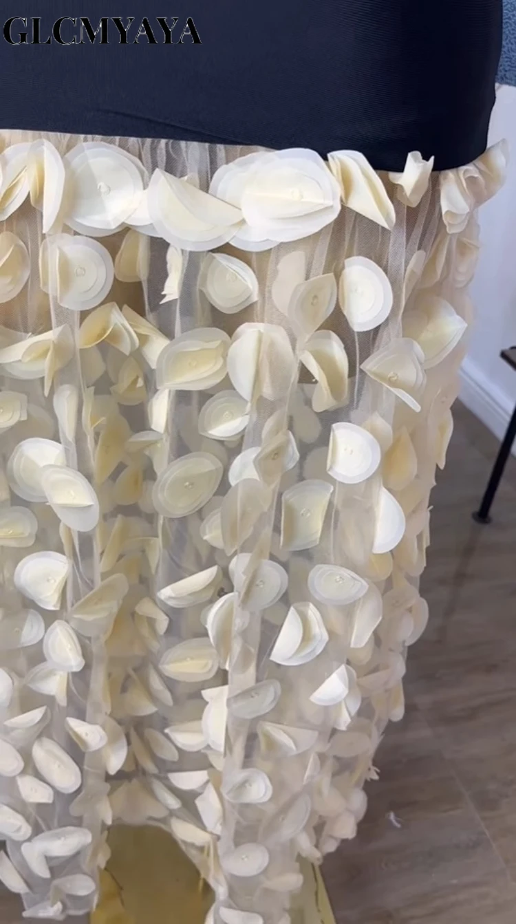 GLCMYAYA Women Applique Patchwork Strapless Bodycon Midi Maxi Long Dress 2025 Summer Birthday Vacation Holiday Dresses Vestidos