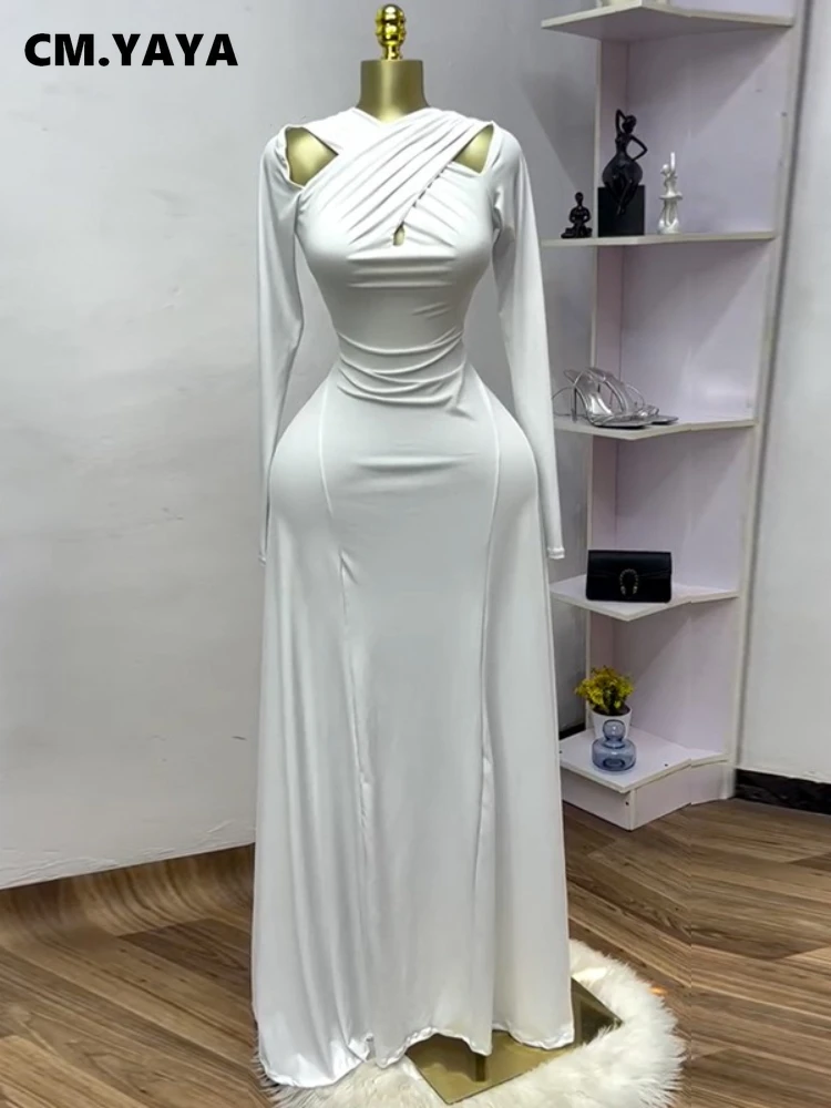 CM.YAYA 2025 Summer Women O-neck Long Sleeve Mermaid Maxi Dress Birthday Beach Sexy Night Party Club Long Dresses CM.YAYA 2025 Summer Women O-neck Long Sleeve Mermaid Maxi Dress Birthday Beach Sexy Night Party Club Long Dresses
