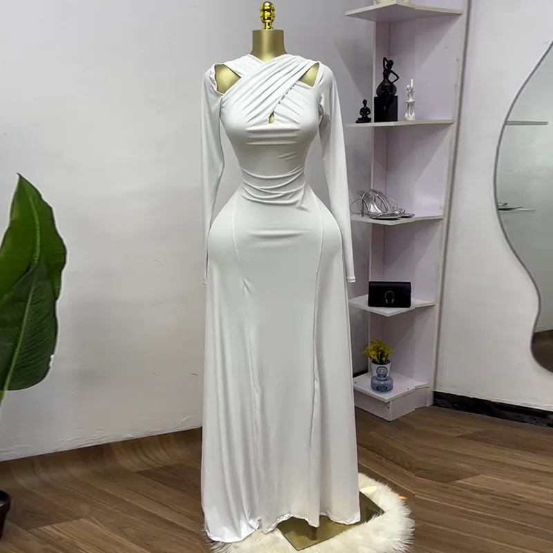 CM.YAYA 2025 Summer Women O-neck Long Sleeve Mermaid Maxi Dress Birthday Beach Sexy Night Party Club Long Dresses CM.YAYA 2025 Summer Women O-neck Long Sleeve Mermaid Maxi Dress Birthday Beach Sexy Night Party Club Long Dresses