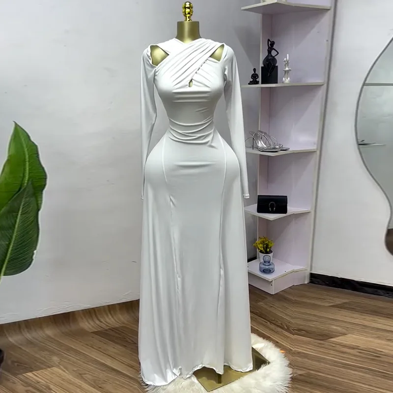 CM.YAYA 2025 Summer Women O-neck Long Sleeve Mermaid Maxi Dress Birthday Beach Sexy Night Party Club Long Dresses CM.YAYA 2025 Summer Women O-neck Long Sleeve Mermaid Maxi Dress Birthday Beach Sexy Night Party Club Long Dresses