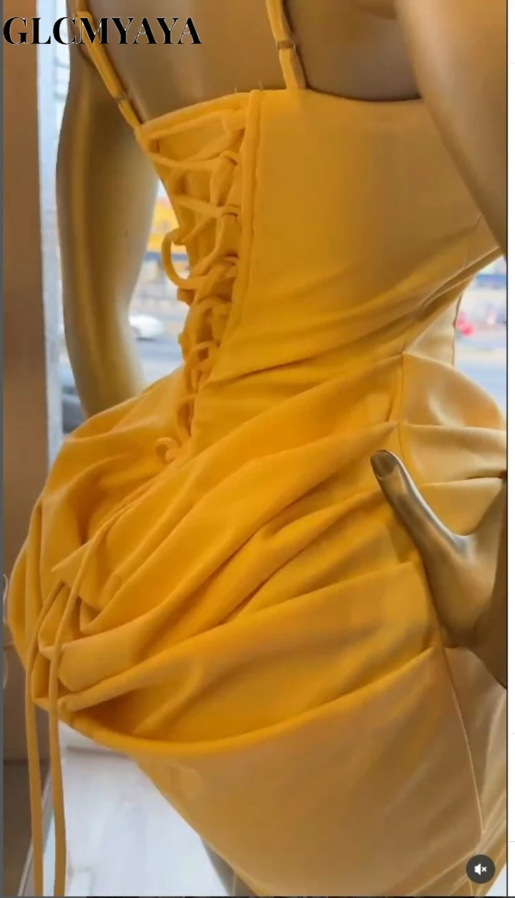 CM.YAYA Women Pile Waist Lace Up Back Bodycon Midi Tank Dress 2026 Street Fashion Party Education Mini Holiday Dresses Vestido