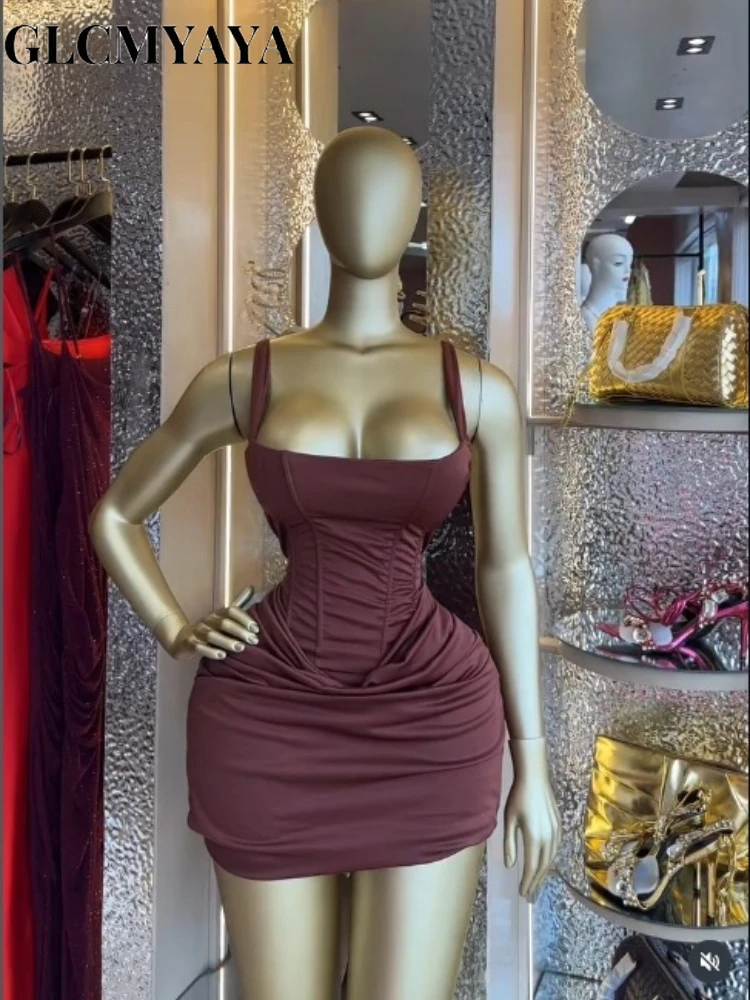 CM.YAYA Women Pile Waist Lace Up Back Bodycon Midi Tank Dress 2026 Street Fashion Party Education Mini Holiday Dresses Vestido