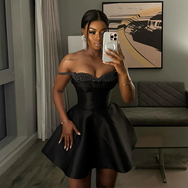 CM.YAYA Women Strapless Sleeveless Sequined Big Swing Bodycon Midi Dress 2024 INS Elegant Club Evening Sexy Party Mini Dresses CM.YAYA Women Strapless Sleeveless Sequined Big Swing Bodycon Midi Dress 2024 INS Elegant Club Evening Sexy Party Mini Dresses