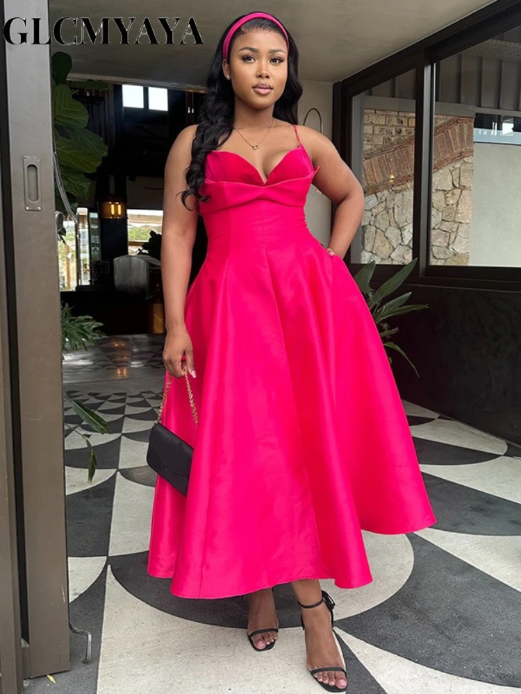 CM.YAYA Women Strap Sleeveless Sexy Sweet A-line Long Dress 2026 Elegant Vacation Birthday Party Maxi Dresses Trendy Vestidos