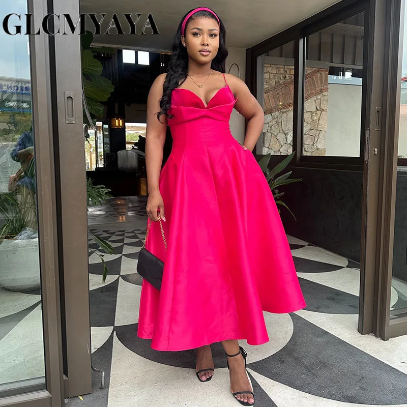 CM.YAYA Women Strap Sleeveless Sexy Sweet A-line Long Dress 2026 Elegant Vacation Birthday Party Maxi Dresses Trendy Vestidos