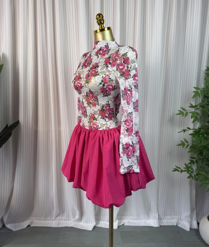 CM.YAYA Women Long Sleeve Lace Patchwork Ball Gown Smock Mini Dress 2026 Streetwear Activewear Fashion Birthday Holiday Dresses