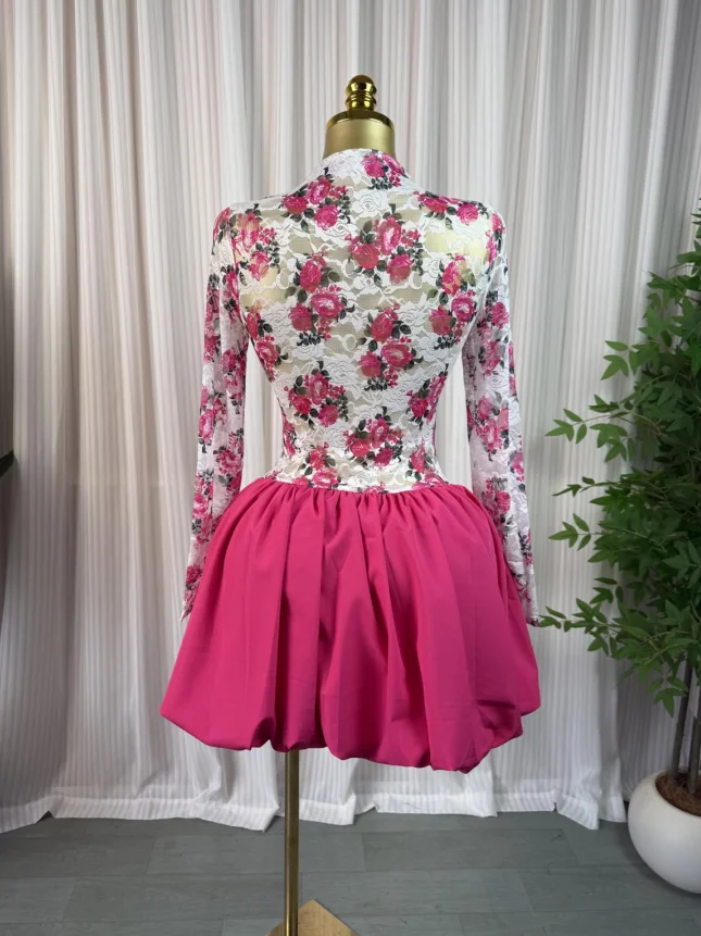 CM.YAYA Women Long Sleeve Lace Patchwork Ball Gown Smock Mini Dress 2026 Streetwear Activewear Fashion Birthday Holiday Dresses