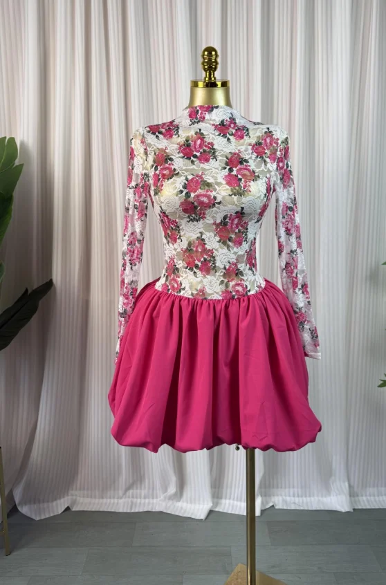 CM.YAYA Women Long Sleeve Lace Patchwork Ball Gown Smock Mini Dress 2026 Streetwear Activewear Fashion Birthday Holiday Dresses