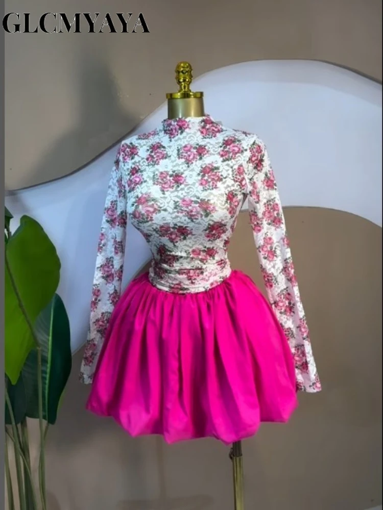 CM.YAYA Women Long Sleeve Lace Patchwork Ball Gown Smock Mini Dress 2026 Streetwear Activewear Fashion Birthday Holiday Dresses