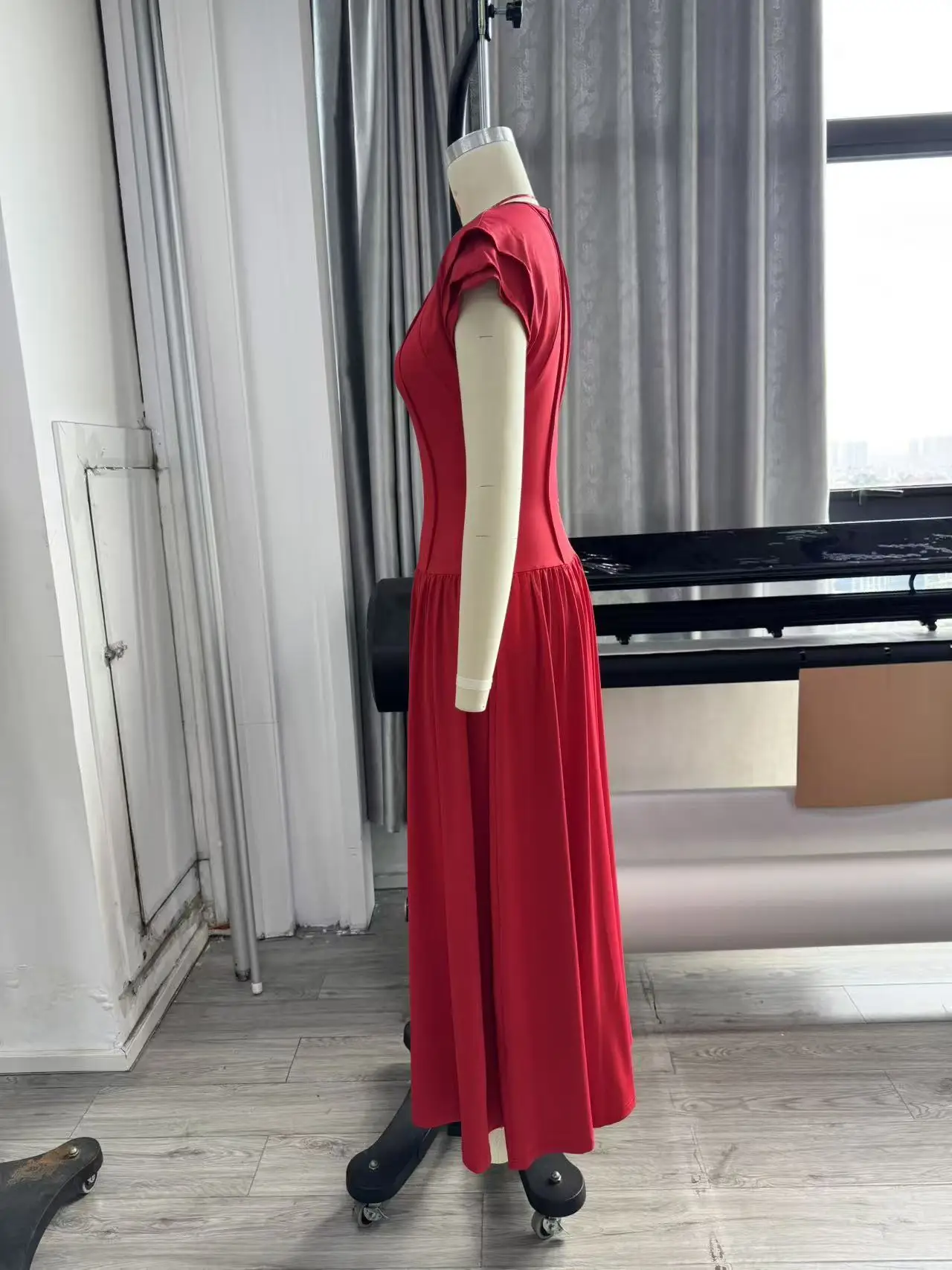 CM.YAYA Women Short Sleeve O-neck Pleated Maxi Long Dress 2025 Fall African Evening Birthday Beach Vacation Sexy Party Dresses