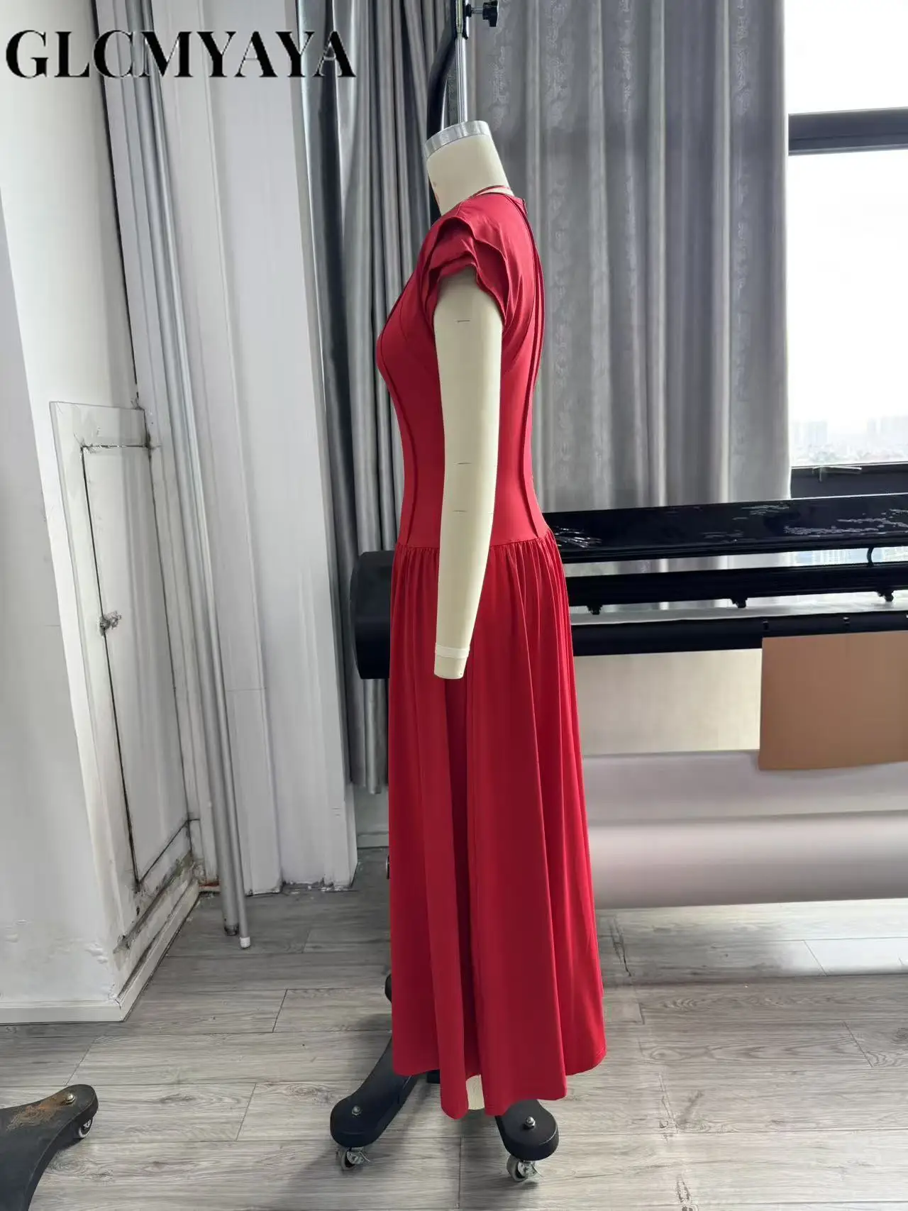 CM.YAYA Women Short Sleeve O-neck Pleated Maxi Long Dress 2025 Fall African Evening Birthday Beach Vacation Sexy Party Dresses