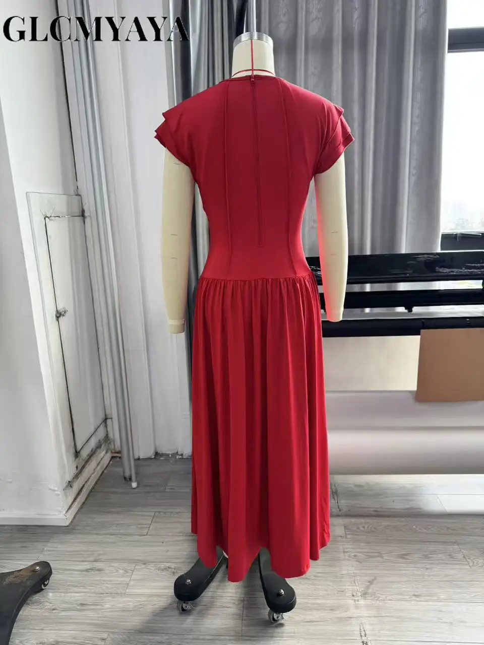 CM.YAYA Women Short Sleeve O-neck Pleated Maxi Long Dress 2025 Fall African Evening Birthday Beach Vacation Sexy Party Dresses