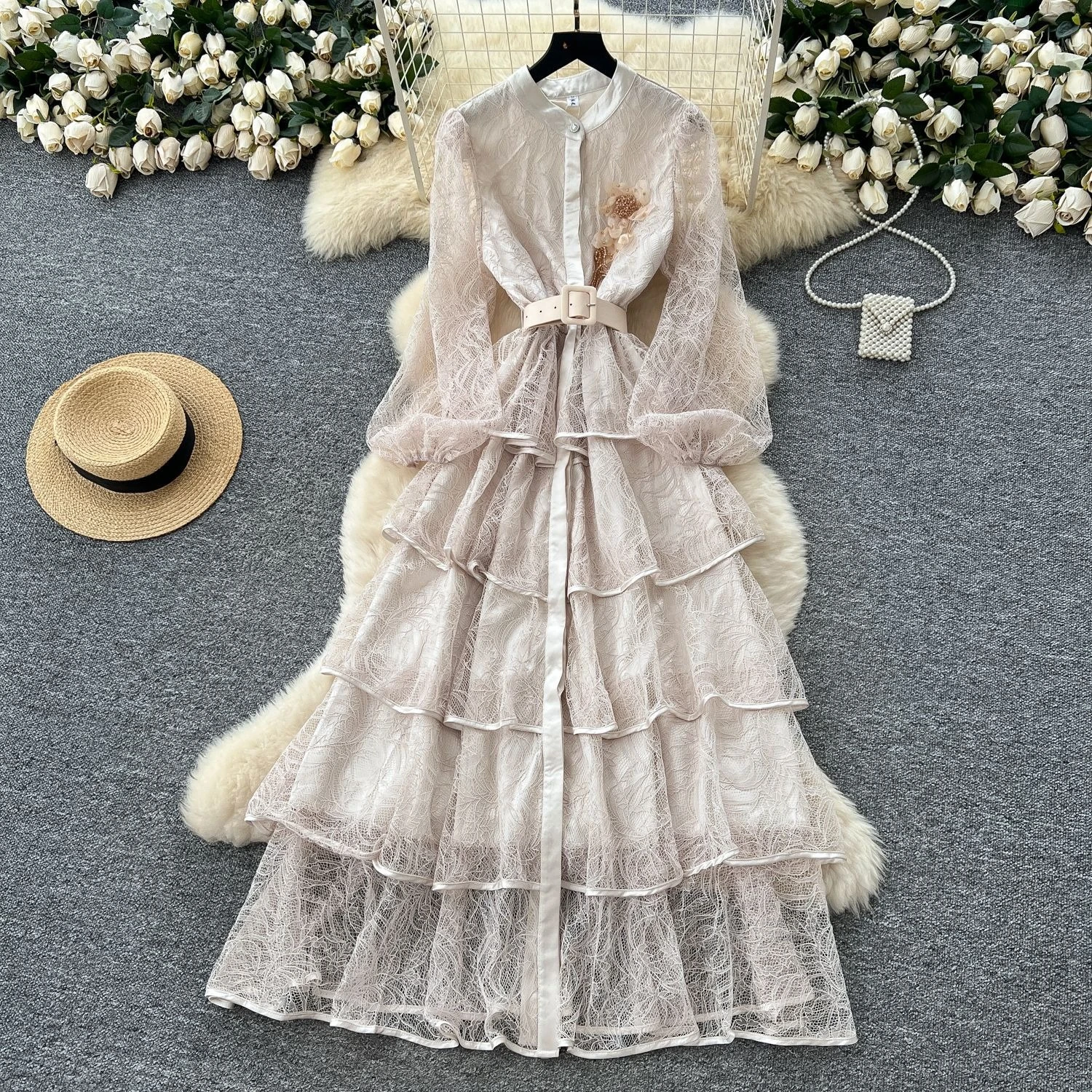 GLCMYAYA Women Lace Camcading Ruffles Tierred Big Swing Ball Gown Smock Maxi Long Dress 2025 Vacation Sexy Party Vestido Dresses