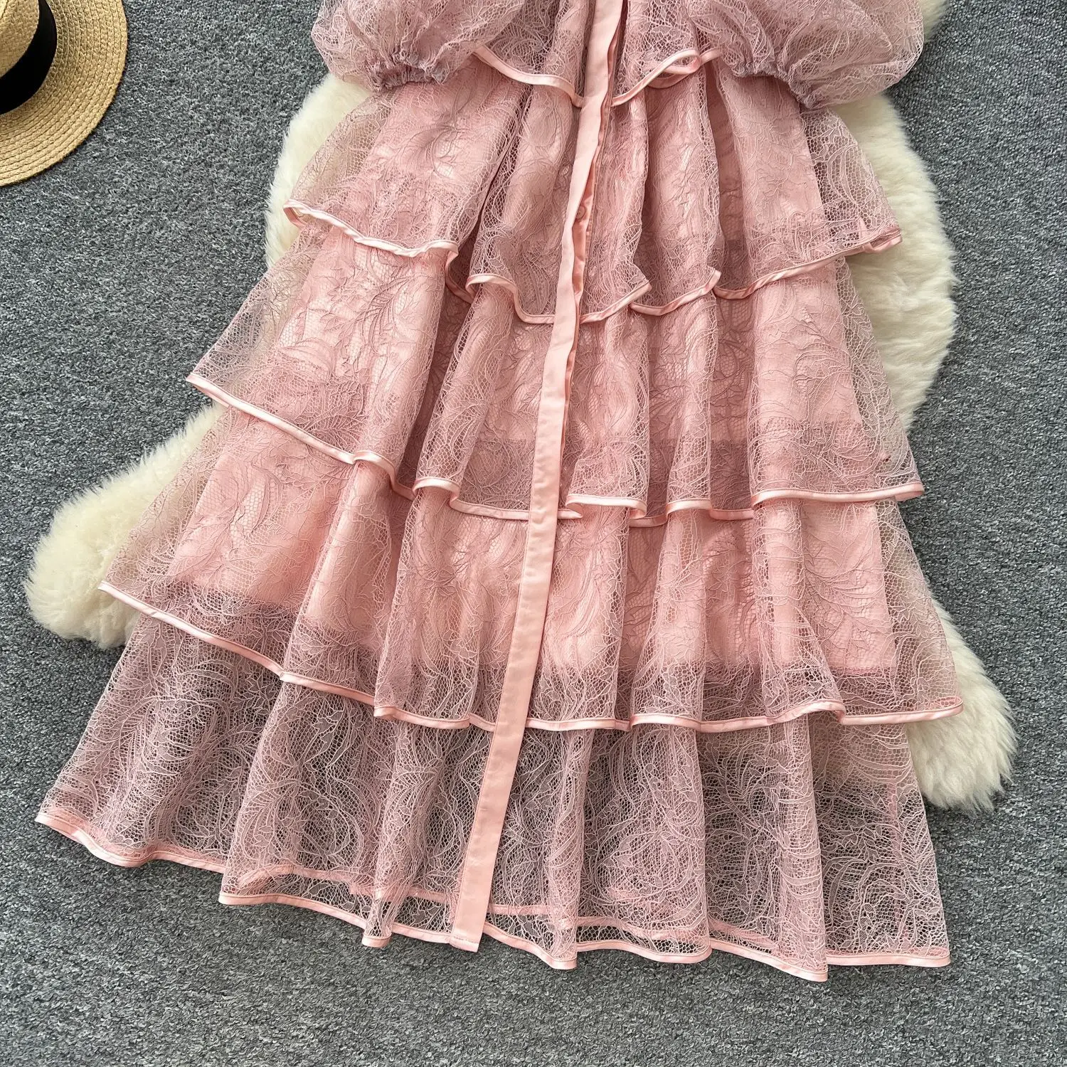 GLCMYAYA Women Lace Camcading Ruffles Tierred Big Swing Ball Gown Smock Maxi Long Dress 2025 Vacation Sexy Party Vestido Dresses