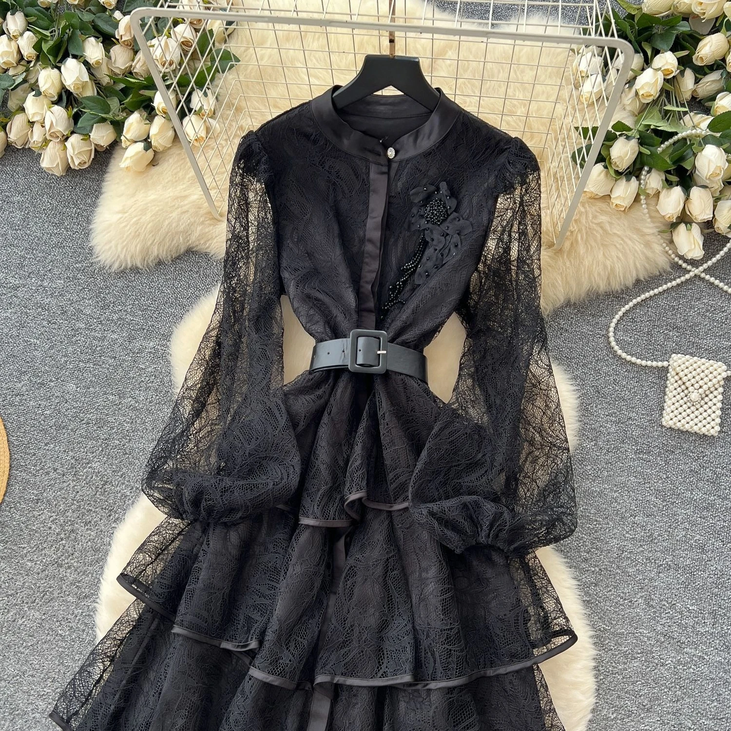 GLCMYAYA Women Lace Camcading Ruffles Tierred Big Swing Ball Gown Smock Maxi Long Dress 2025 Vacation Sexy Party Vestido Dresses