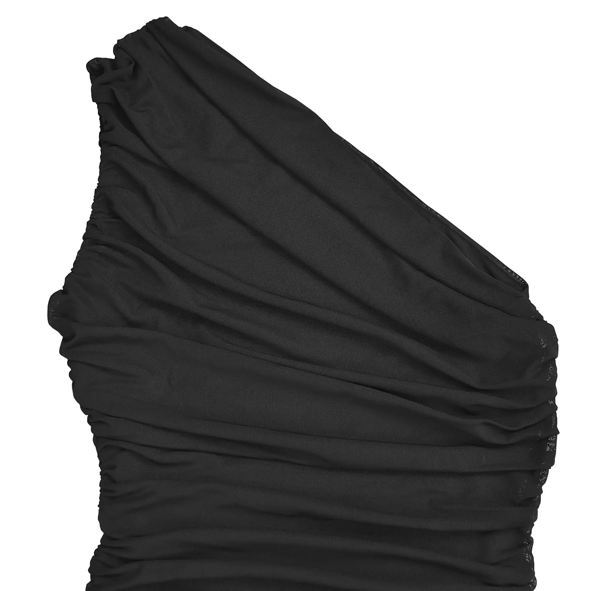 CM.YAYA Women Sleeveless Oblique Shoulder Mesh Ruched Long Maxi Dress 2025 Streetwear Evening Birthday Party Dresses Vestidos