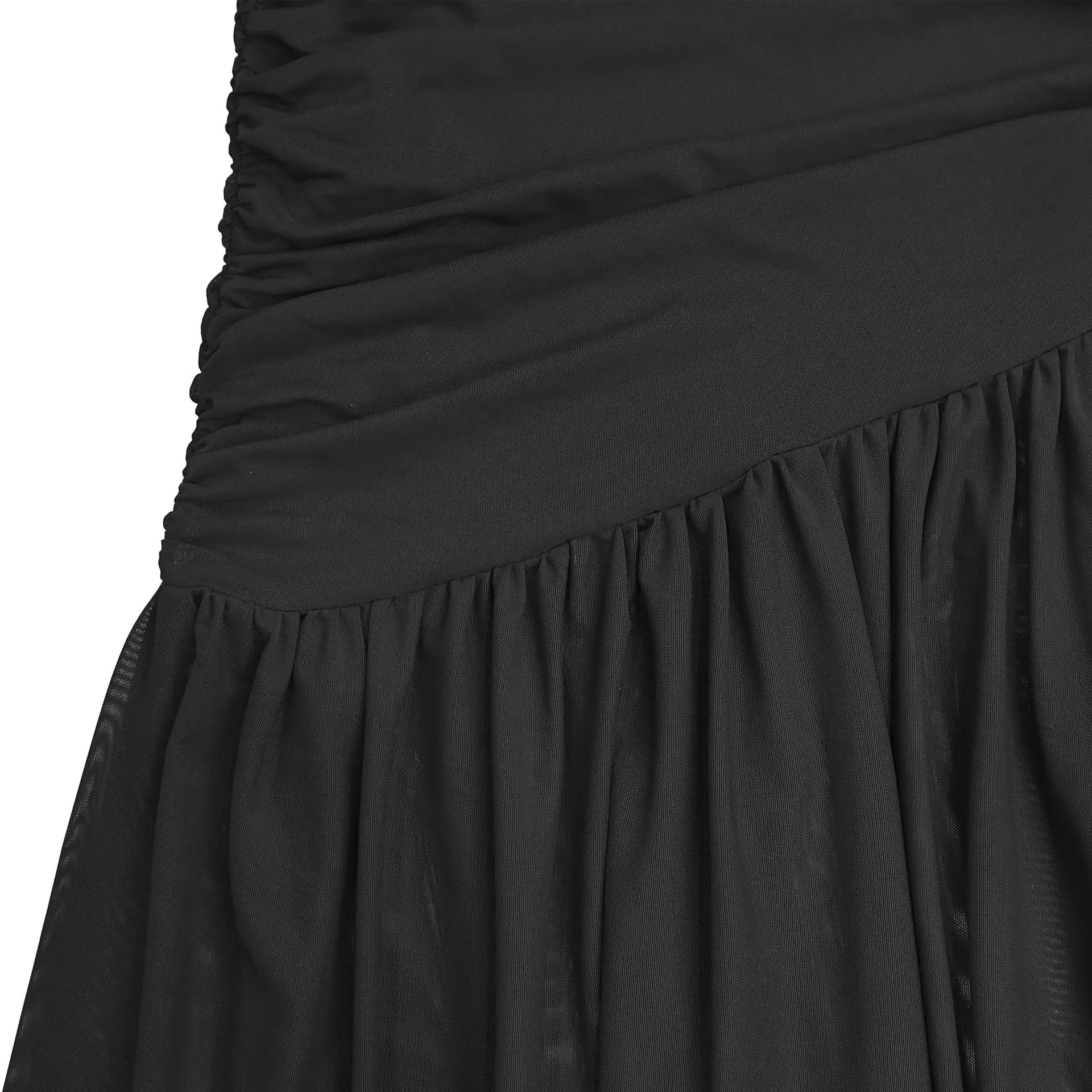 CM.YAYA Women Sleeveless Oblique Shoulder Mesh Ruched Long Maxi Dress 2025 Streetwear Evening Birthday Party Dresses Vestidos