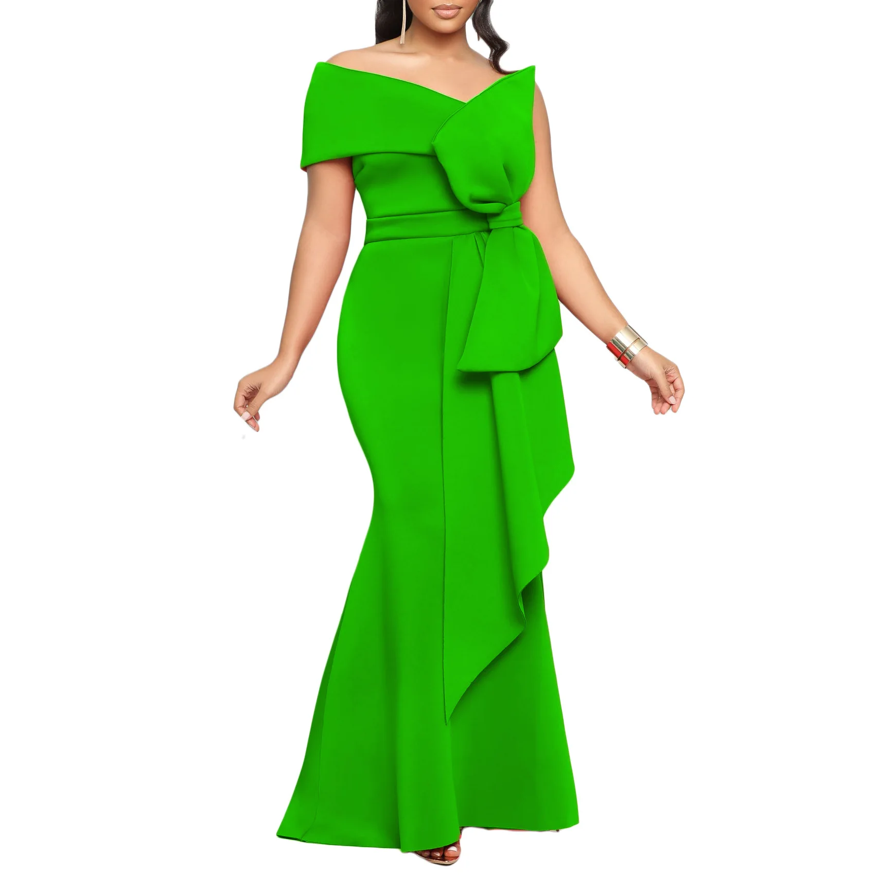 CM.YAYA Women Off Shoulder Big Bow Skew Neck Mermaid Maxi Dress Female 2024 Evening Birthday Sexy Night Party Club Long Dresses