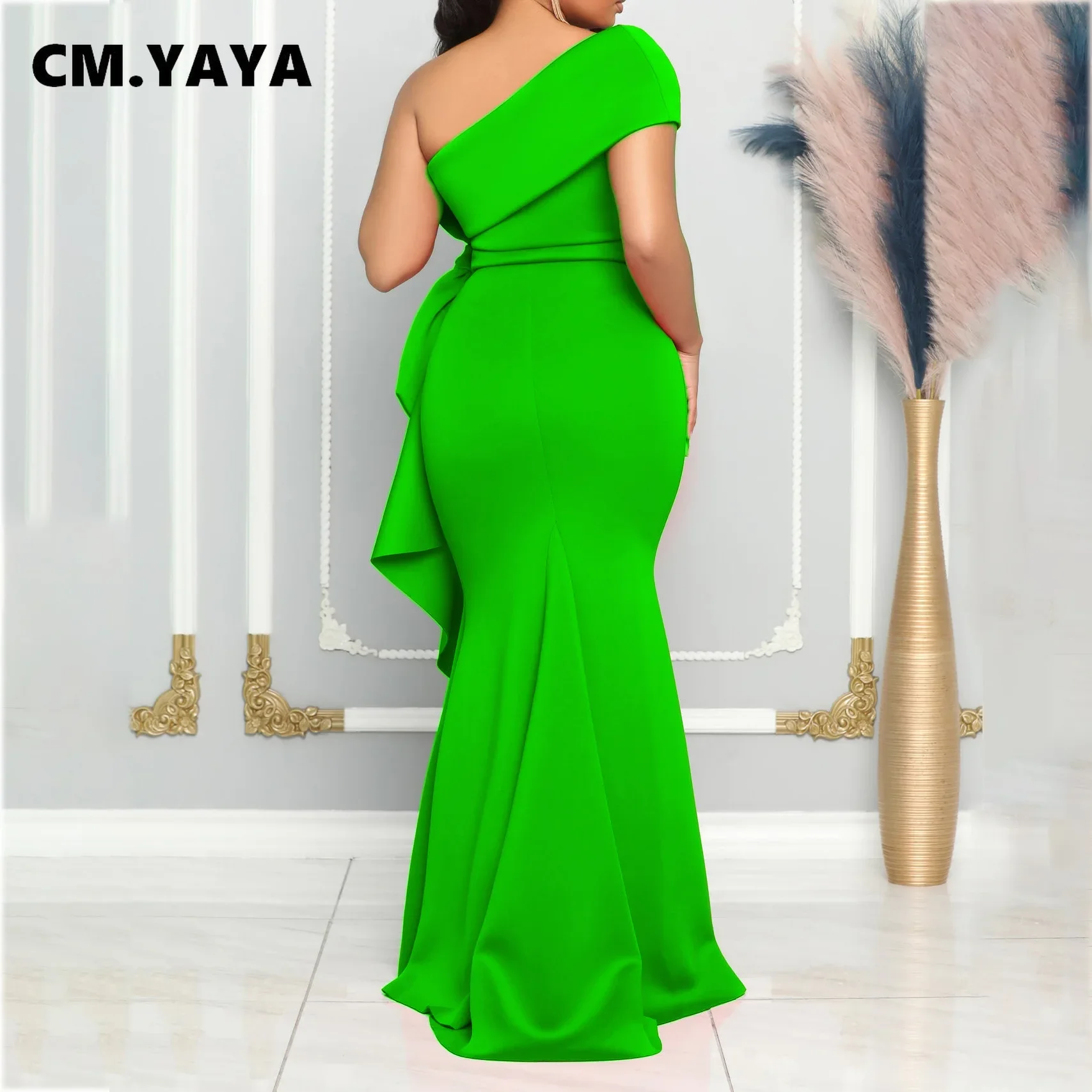 CM.YAYA Women Off Shoulder Big Bow Skew Neck Mermaid Maxi Dress Female 2024 Evening Birthday Sexy Night Party Club Long Dresses