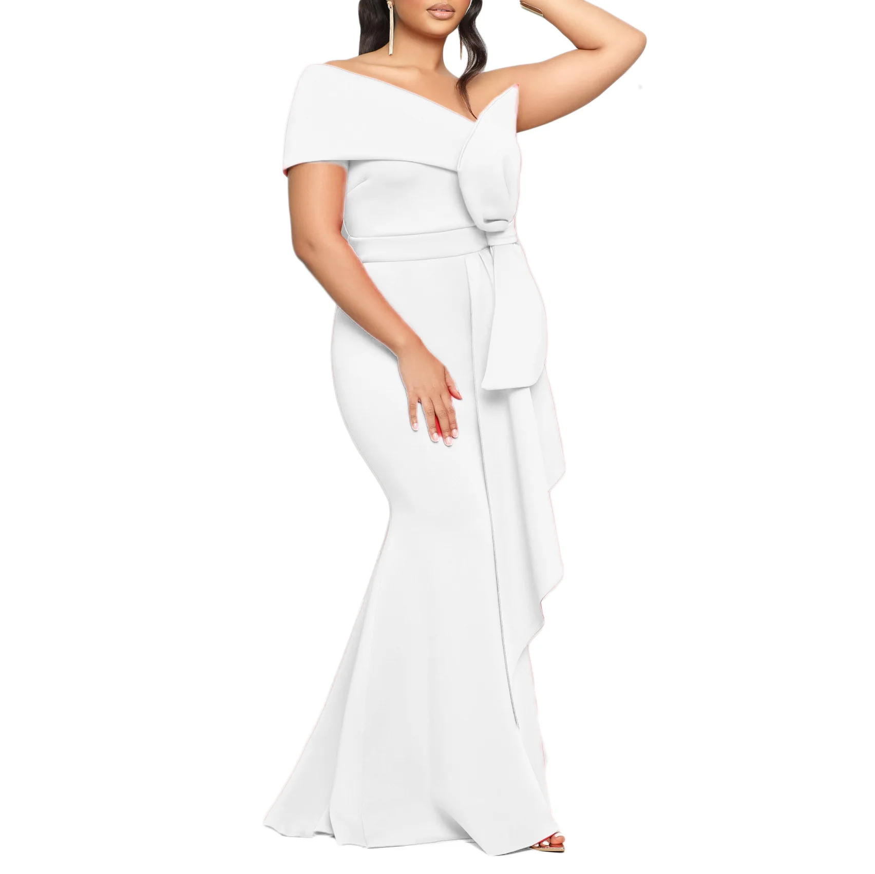 CM.YAYA Women Off Shoulder Big Bow Skew Neck Mermaid Maxi Dress Female 2024 Evening Birthday Sexy Night Party Club Long Dresses