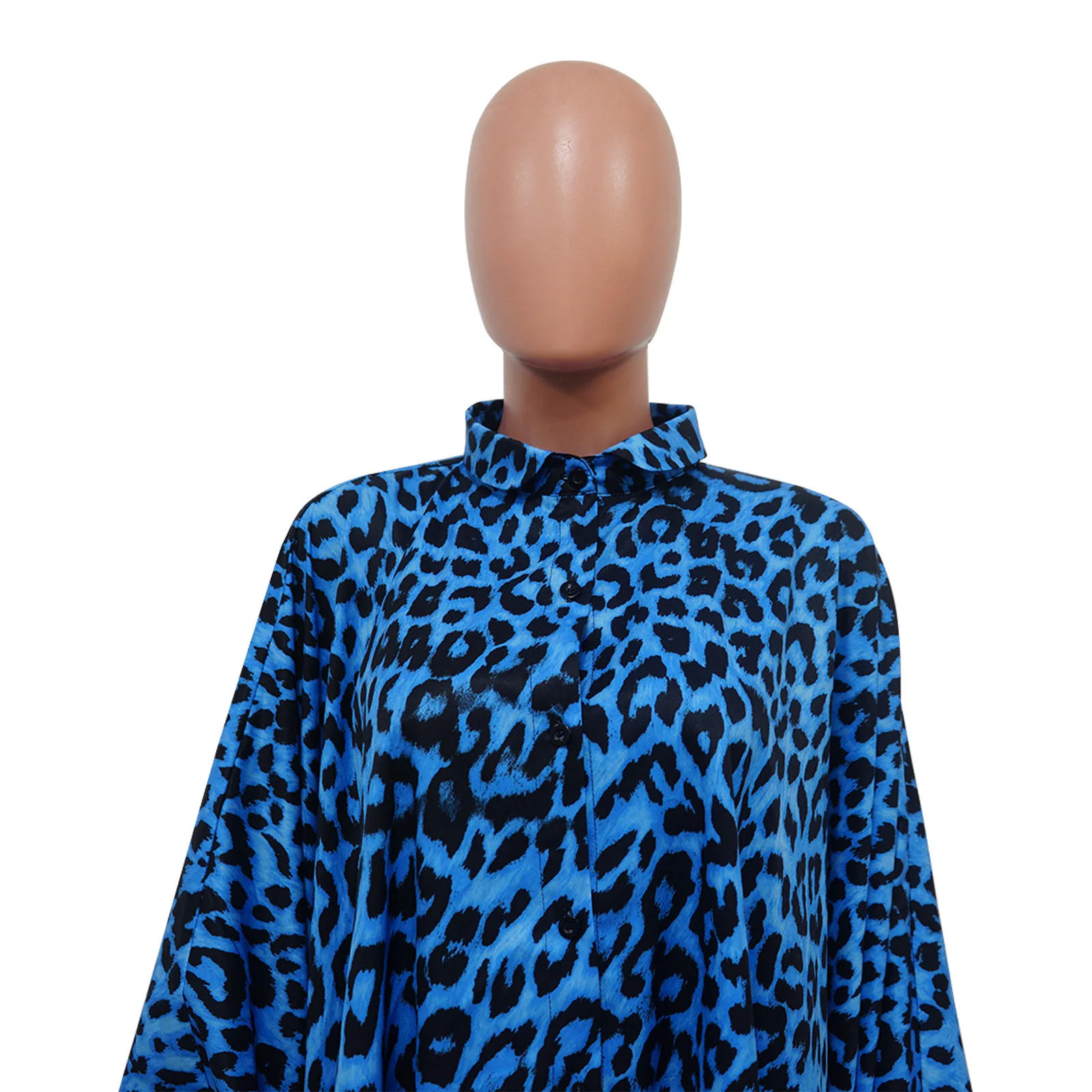 CM.YAYA Fashion Women Leopard Batwing Long Sleeve Button Front Stand Collar Dress 2023 Vintage Streetwear Loose Vestidos Dresses