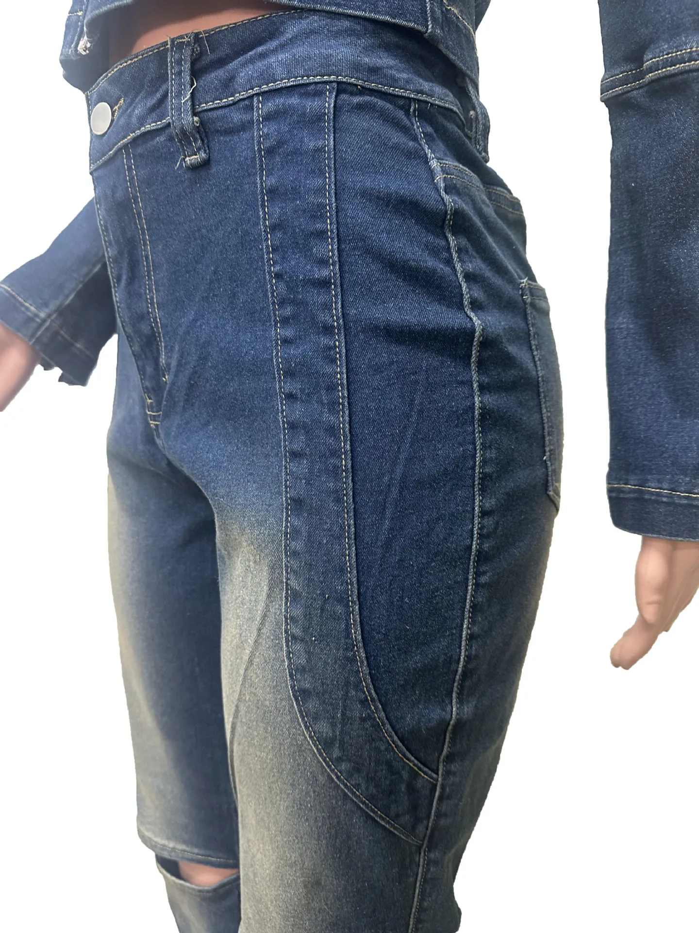 CM.YAYA Washed Denim Women's Set Full Sleeve Jacket and Long Jeans Pants Suit 2025 Fall Party Street Two 2 Piece Set Outfit