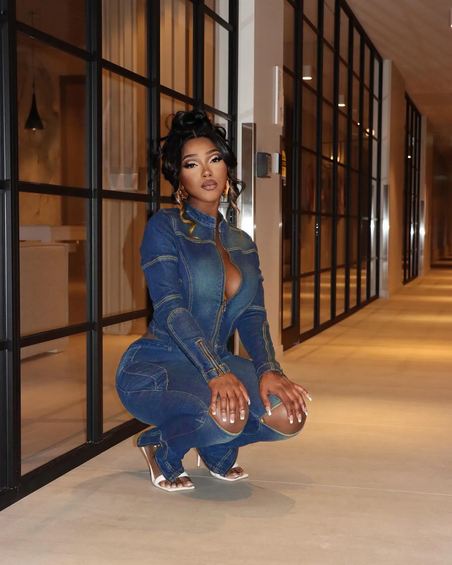 CM.YAYA Washed Denim Women's Set Full Sleeve Jacket and Long Jeans Pants Suit 2025 Fall Party Street Two 2 Piece Set Outfit