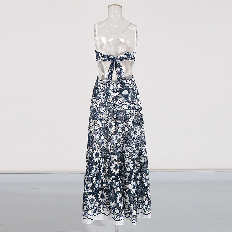 CM.YAYA Women Halter Neck Sleeveless Backless Lace Embroidery Maxi Long Dress Summer Birthday Vacation Beach Holiday Dresses CM.YAYA Women Halter Neck Sleeveless Backless Lace Embroidery Maxi Long Dress Summer Birthday Vacation Beach Holiday Dresses