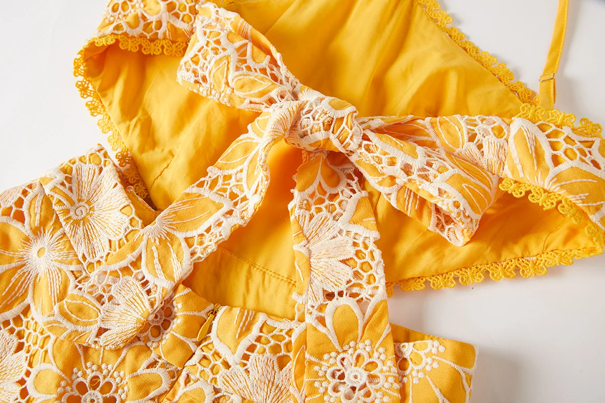 CM.YAYA Women Halter Neck Sleeveless Backless Lace Embroidery Maxi Long Dress Summer Birthday Vacation Beach Holiday Dresses CM.YAYA Women Halter Neck Sleeveless Backless Lace Embroidery Maxi Long Dress Summer Birthday Vacation Beach Holiday Dresses