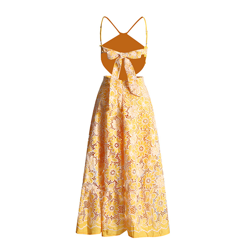 CM.YAYA Women Halter Neck Sleeveless Backless Lace Embroidery Maxi Long Dress Summer Birthday Vacation Beach Holiday Dresses CM.YAYA Women Halter Neck Sleeveless Backless Lace Embroidery Maxi Long Dress Summer Birthday Vacation Beach Holiday Dresses