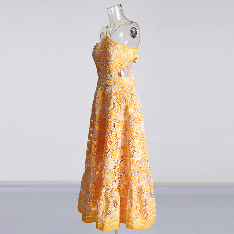 CM.YAYA Women Halter Neck Sleeveless Backless Lace Embroidery Maxi Long Dress Summer Birthday Vacation Beach Holiday Dresses CM.YAYA Women Halter Neck Sleeveless Backless Lace Embroidery Maxi Long Dress Summer Birthday Vacation Beach Holiday Dresses