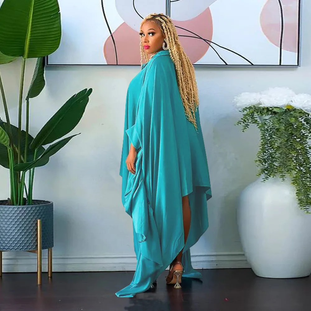 CM.YAYA Women Batwing Long Sleeve Asymmetrical Loose Shirt Style Maxi Long Dress Fashion Vintage Autumn Winter Female Dresses