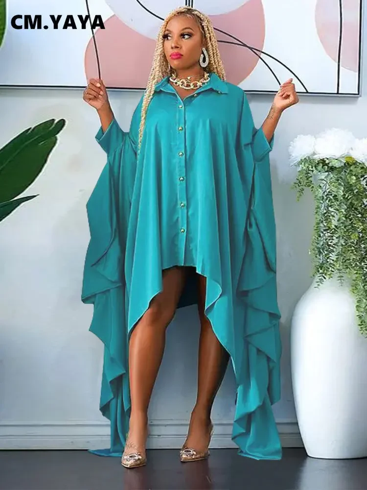 CM.YAYA Women Batwing Long Sleeve Asymmetrical Loose Shirt Style Maxi Long Dress Fashion Vintage Autumn Winter Female Dresses CM.YAYA Women Batwing Long Sleeve Asymmetrical Loose Shirt Style Maxi Long Dress Fashion Vintage Autumn Winter Female Dresses